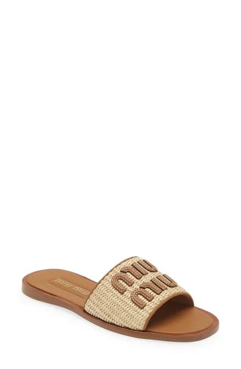 Miu Miu Logo Raffia Slide Sandal (Women) 